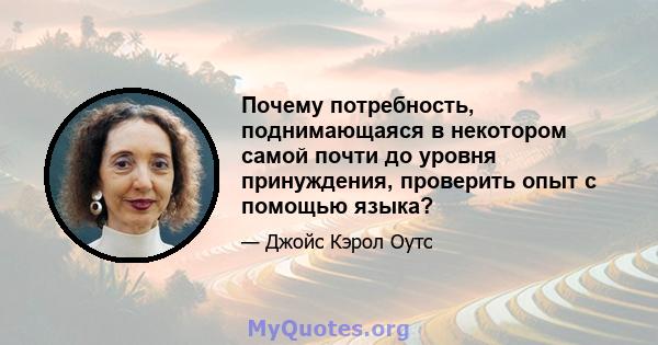 Почему потребность, поднимающаяся в некотором самой почти до уровня принуждения, проверить опыт с помощью языка?