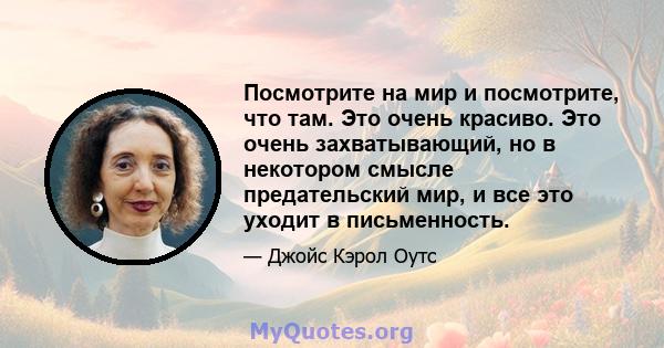 Посмотрите на мир и посмотрите, что там. Это очень красиво. Это очень захватывающий, но в некотором смысле предательский мир, и все это уходит в письменность.