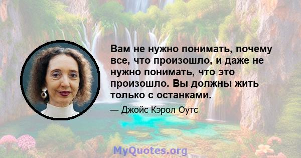 Вам не нужно понимать, почему все, что произошло, и даже не нужно понимать, что это произошло. Вы должны жить только с останками.