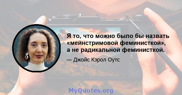 Я то, что можно было бы назвать «мейнстримовой феминисткой», а не радикальной феминисткой.