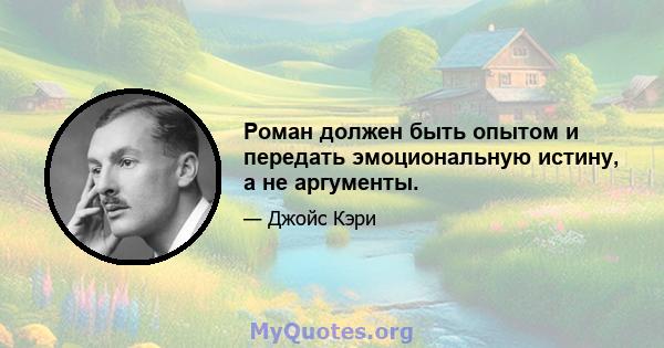 Роман должен быть опытом и передать эмоциональную истину, а не аргументы.