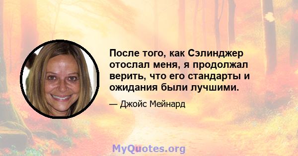 После того, как Сэлинджер отослал меня, я продолжал верить, что его стандарты и ожидания были лучшими.