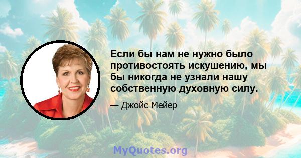 Если бы нам не нужно было противостоять искушению, мы бы никогда не узнали нашу собственную духовную силу.