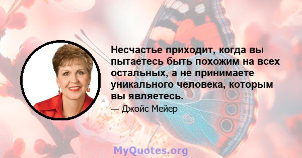 Несчастье приходит, когда вы пытаетесь быть похожим на всех остальных, а не принимаете уникального человека, которым вы являетесь.