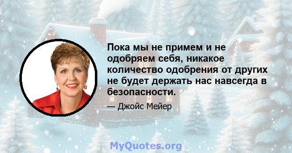 Пока мы не примем и не одобряем себя, никакое количество одобрения от других не будет держать нас навсегда в безопасности.