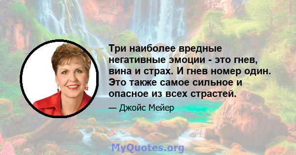 Три наиболее вредные негативные эмоции - это гнев, вина и страх. И гнев номер один. Это также самое сильное и опасное из всех страстей.