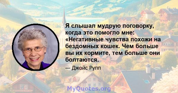 Я слышал мудрую поговорку, когда это помогло мне: «Негативные чувства похожи на бездомных кошек. Чем больше вы их кормите, тем больше они болтаются.