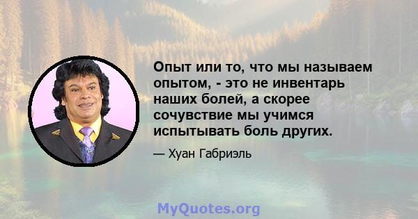 Опыт или то, что мы называем опытом, - это не инвентарь наших болей, а скорее сочувствие мы учимся испытывать боль других.