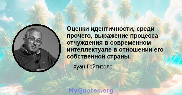 Оценки идентичности, среди прочего, выражение процесса отчуждения в современном интеллектуале в отношении его собственной страны.