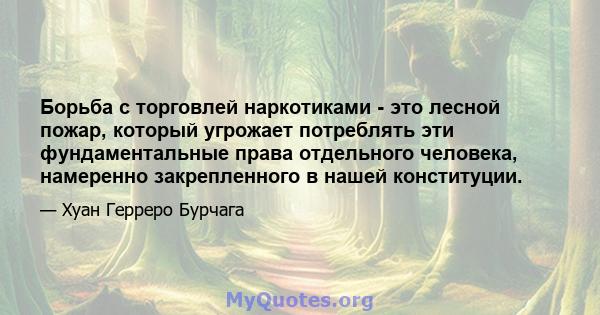 Борьба с торговлей наркотиками - это лесной пожар, который угрожает потреблять эти фундаментальные права отдельного человека, намеренно закрепленного в нашей конституции.