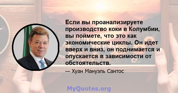 Если вы проанализируете производство коки в Колумбии, вы поймете, что это как экономические циклы. Он идет вверх и вниз, он поднимается и опускается в зависимости от обстоятельств.