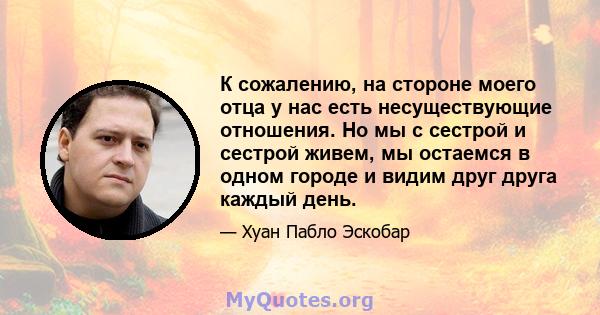 К сожалению, на стороне моего отца у нас есть несуществующие отношения. Но мы с сестрой и сестрой живем, мы остаемся в одном городе и видим друг друга каждый день.