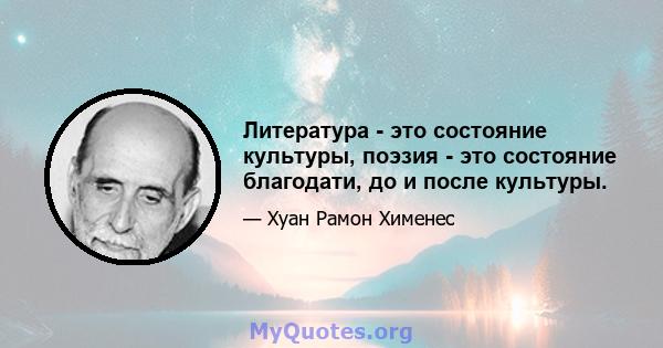 Литература - это состояние культуры, поэзия - это состояние благодати, до и после культуры.