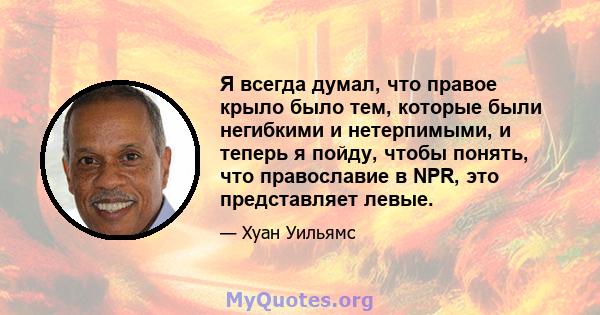 Я всегда думал, что правое крыло было тем, которые были негибкими и нетерпимыми, и теперь я пойду, чтобы понять, что православие в NPR, это представляет левые.