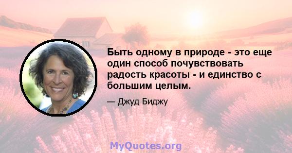 Быть одному в природе - это еще один способ почувствовать радость красоты - и единство с большим целым.