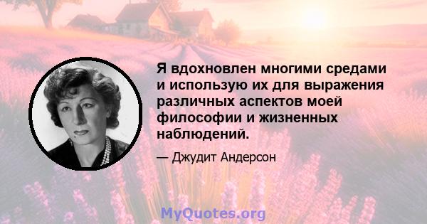 Я вдохновлен многими средами и использую их для выражения различных аспектов моей философии и жизненных наблюдений.