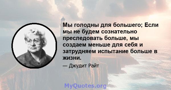 Мы голодны для большего; Если мы не будем сознательно преследовать больше, мы создаем меньше для себя и затрудняем испытание больше в жизни.