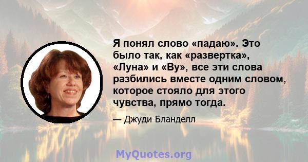 Я понял слово «падаю». Это было так, как «развертка», «Луна» и «Ву», все эти слова разбились вместе одним словом, которое стояло для этого чувства, прямо тогда.