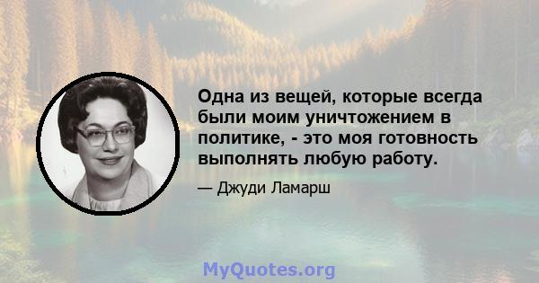 Одна из вещей, которые всегда были моим уничтожением в политике, - это моя готовность выполнять любую работу.