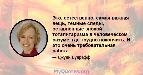 Это, естественно, самая важная вещь, темные следы, оставленные эпохой тоталитаризма в человеческом разуме, где трудно покончить. И это очень требовательная работа.