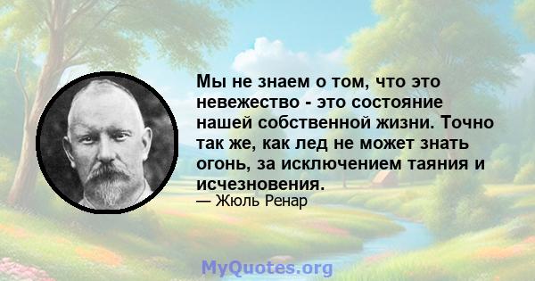 Мы не знаем о том, что это невежество - это состояние нашей собственной жизни. Точно так же, как лед не может знать огонь, за исключением таяния и исчезновения.