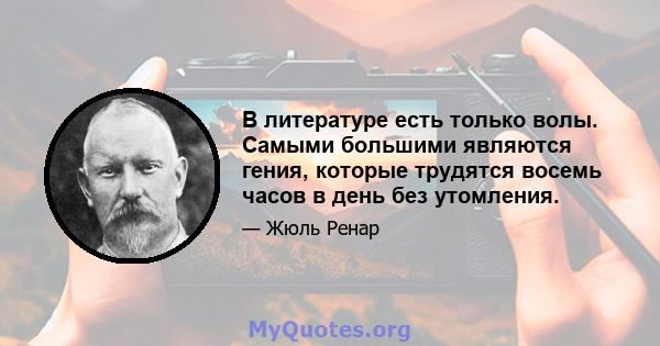 В литературе есть только волы. Самыми большими являются гения, которые трудятся восемь часов в день без утомления.