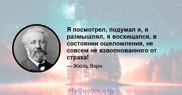 Я посмотрел, подумал я, я размышлял, я восхищался, в состоянии ошеломления, не совсем не взволнованного от страха!