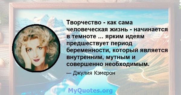 Творчество - как сама человеческая жизнь - начинается в темноте ... ярким идеям предшествует период беременности, который является внутренним, мутным и совершенно необходимым.