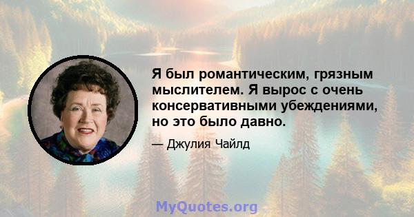 Я был романтическим, грязным мыслителем. Я вырос с очень консервативными убеждениями, но это было давно.