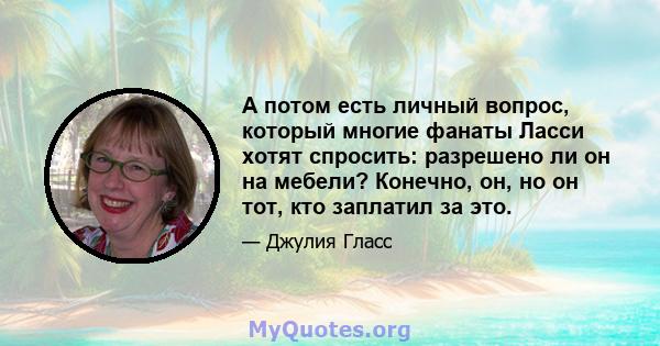 А потом есть личный вопрос, который многие фанаты Ласси хотят спросить: разрешено ли он на мебели? Конечно, он, но он тот, кто заплатил за это.