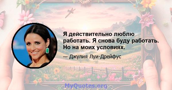 Я действительно люблю работать. Я снова буду работать. Но на моих условиях.