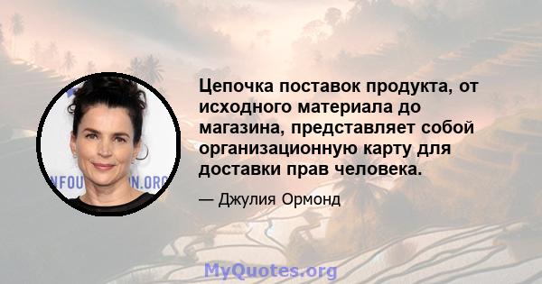 Цепочка поставок продукта, от исходного материала до магазина, представляет собой организационную карту для доставки прав человека.