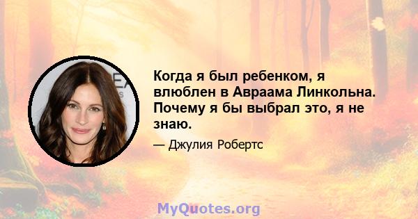 Когда я был ребенком, я влюблен в Авраама Линкольна. Почему я бы выбрал это, я не знаю.