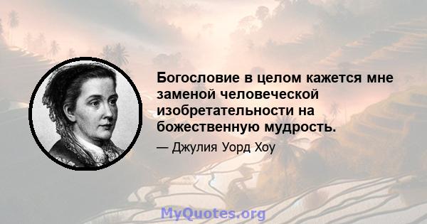 Богословие в целом кажется мне заменой человеческой изобретательности на божественную мудрость.