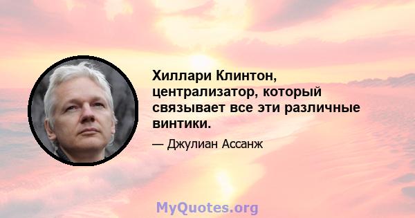 Хиллари Клинтон, централизатор, который связывает все эти различные винтики.