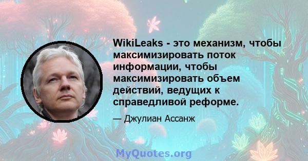 WikiLeaks - это механизм, чтобы максимизировать поток информации, чтобы максимизировать объем действий, ведущих к справедливой реформе.