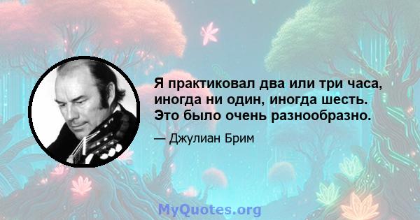 Я практиковал два или три часа, иногда ни один, иногда шесть. Это было очень разнообразно.