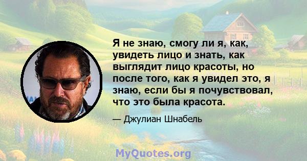 Я не знаю, смогу ли я, как, увидеть лицо и знать, как выглядит лицо красоты, но после того, как я увидел это, я знаю, если бы я почувствовал, что это была красота.