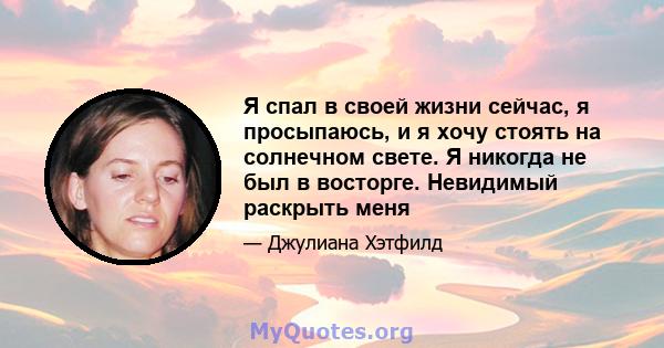 Я спал в своей жизни сейчас, я просыпаюсь, и я хочу стоять на солнечном свете. Я никогда не был в восторге. Невидимый раскрыть меня