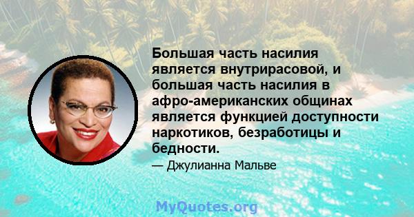 Большая часть насилия является внутрирасовой, и большая часть насилия в афро-американских общинах является функцией доступности наркотиков, безработицы и бедности.