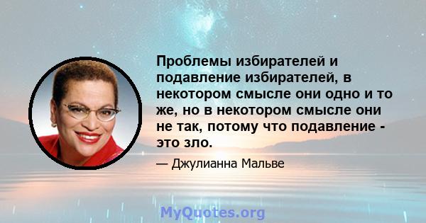 Проблемы избирателей и подавление избирателей, в некотором смысле они одно и то же, но в некотором смысле они не так, потому что подавление - это зло.