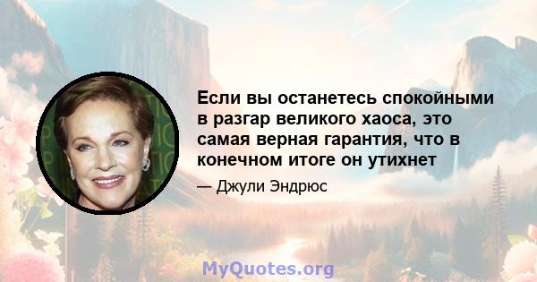 Если вы останетесь спокойными в разгар великого хаоса, это самая верная гарантия, что в конечном итоге он утихнет