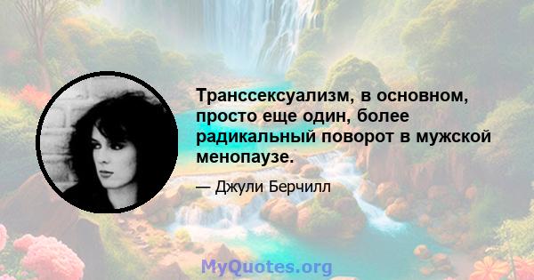 Транссексуализм, в основном, просто еще один, более радикальный поворот в мужской менопаузе.