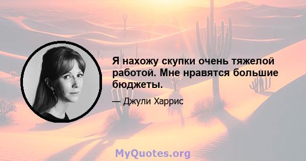 Я нахожу скупки очень тяжелой работой. Мне нравятся большие бюджеты.