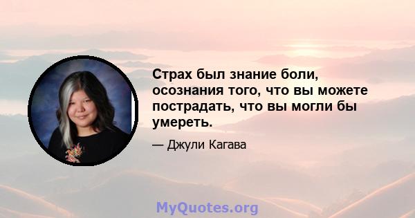 Страх был знание боли, осознания того, что вы можете пострадать, что вы могли бы умереть.