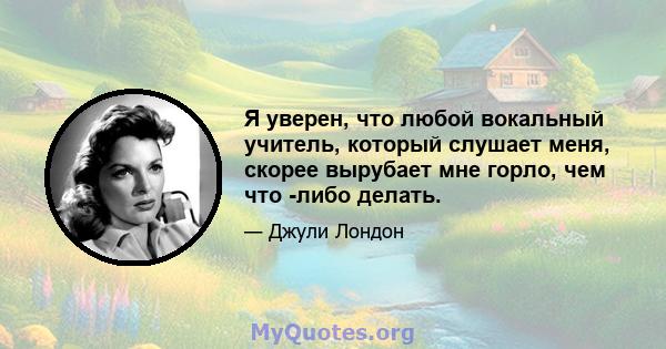 Я уверен, что любой вокальный учитель, который слушает меня, скорее вырубает мне горло, чем что -либо делать.