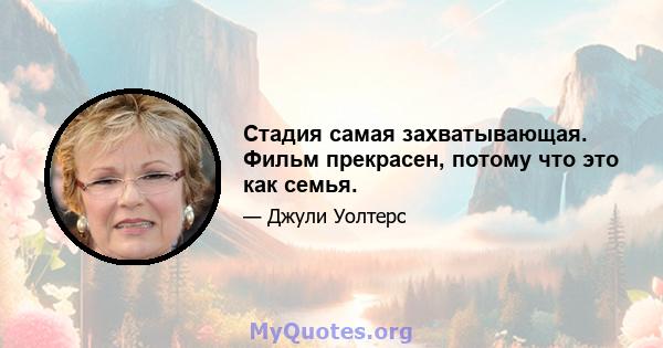 Стадия самая захватывающая. Фильм прекрасен, потому что это как семья.