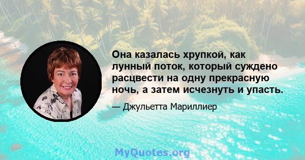 Она казалась хрупкой, как лунный поток, который суждено расцвести на одну прекрасную ночь, а затем исчезнуть и упасть.