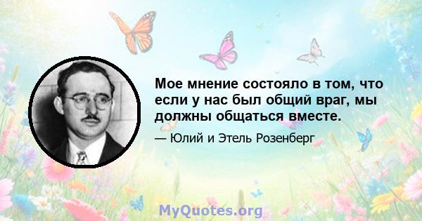 Мое мнение состояло в том, что если у нас был общий враг, мы должны общаться вместе.