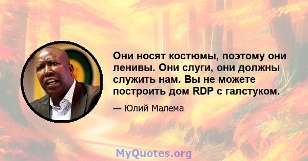 Они носят костюмы, поэтому они ленивы. Они слуги, они должны служить нам. Вы не можете построить дом RDP с галстуком.